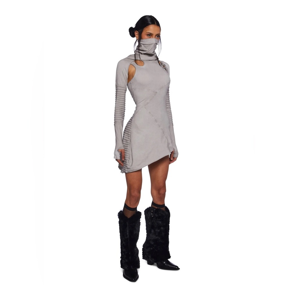 FREQUENCY ASYMMETRICAL HOODED MINI DRESS - ECRU Sz M